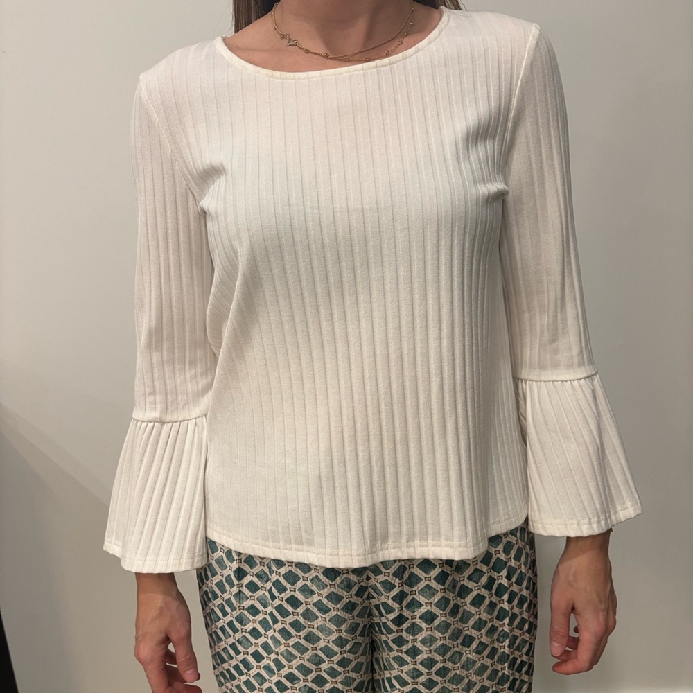 En Creme Cream Ribbed Women's Blouse